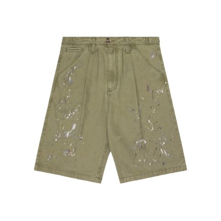 Experiment Five Herringbone Paint Shorts Olive